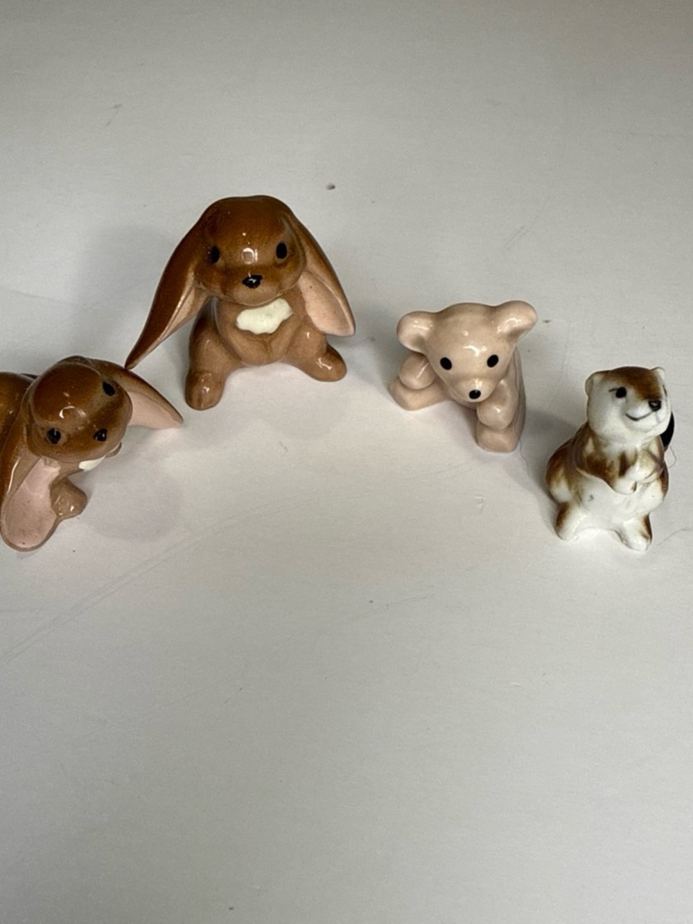 Ceramic Small Pet Figurines - Brown and Cream Mini Animal Set